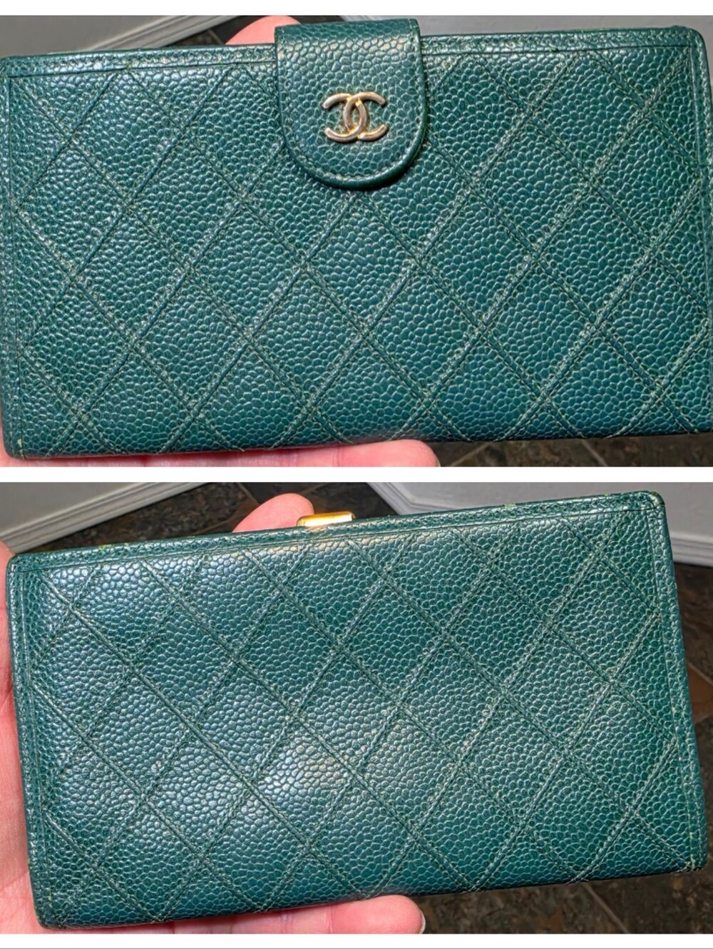 Vintage Chanel Caviar Classic Long Flap Wallet in Emerald Green - WITH COA - Picture 4 of 16